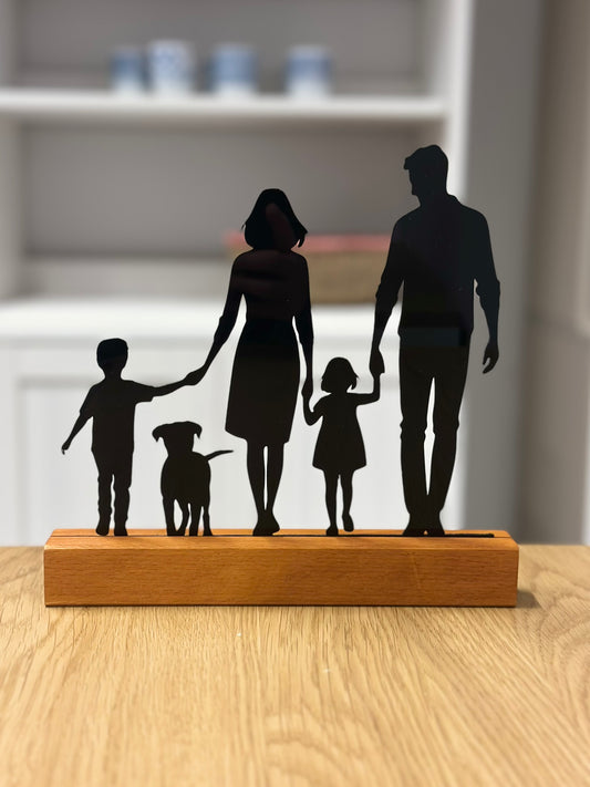 Personalized Acrylic Silhouette with Wooden Base – Family